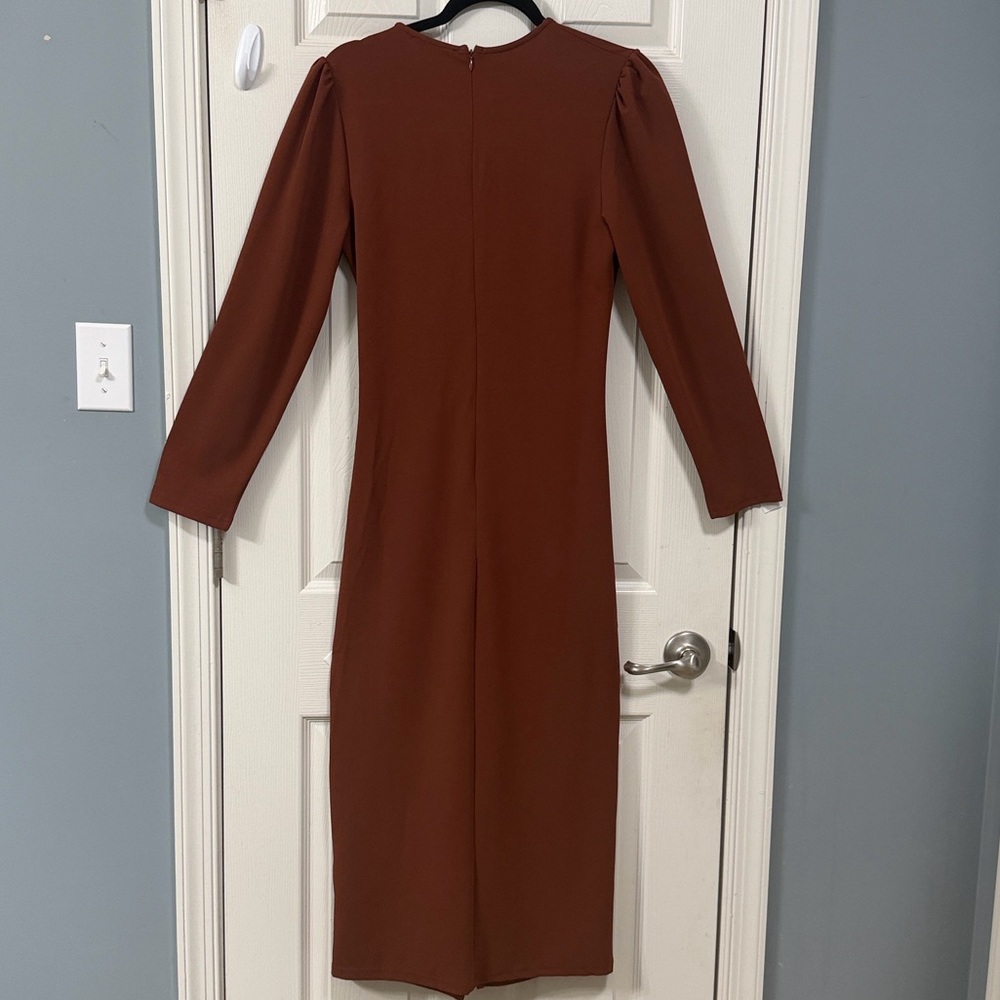 New PrettyGarden Long Sleeve Brown Dress Elegant Wear Career Office Wear Luxury - Picture 3 of 15